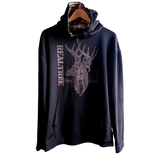 Buckhorn River Other - Buckhorn River Realtree Mens Hoodie Black Deer Graphic Camo Lined Sweatshirt L